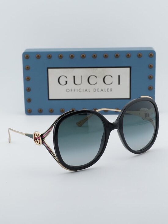 Gucci GG0226S 007 Round Sunglasses - Shiny Black\\Grey Gradient main image 6